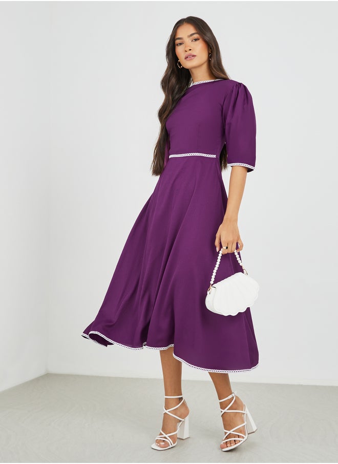 Maxim Creation Maxim Creation Solid Boat Neck A-Line Dress with Lace Trim  - Image 2