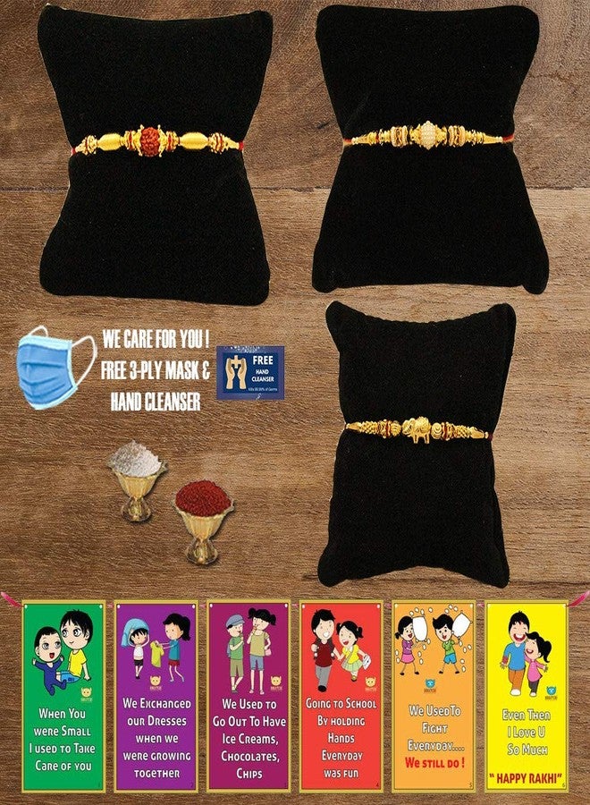 BOGATCHI L3L-15 Designer Rakhi for Brother, Rakhi Set of 3, Royal Rakhi Set- 3, Set of 3 Beautiful Rakhi for Bhai - Image 1