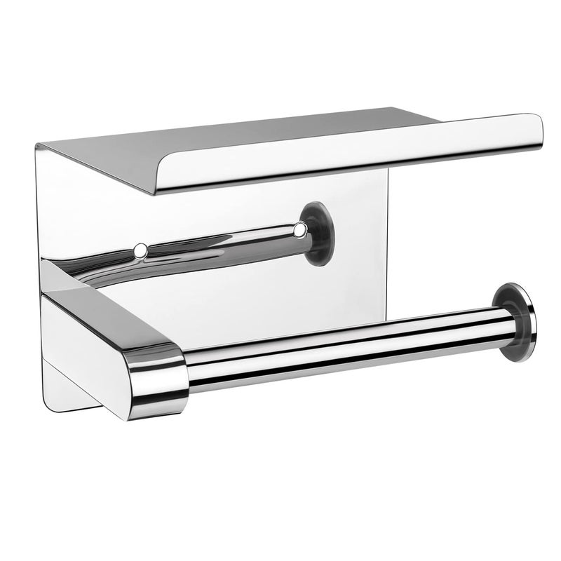 Noonext Adhesive Toilet Paper Holder with Shelf Wall Mounted SUS304 Stainless Steel Toilet Paper Roll Holder Mega Roll Tissue Roll Paper Dispenser No Drilling or Wall Mounted with Screws Polished Chrome 