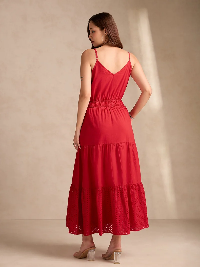 OUTZIDR Red Strappy Schifley Maxi Dress