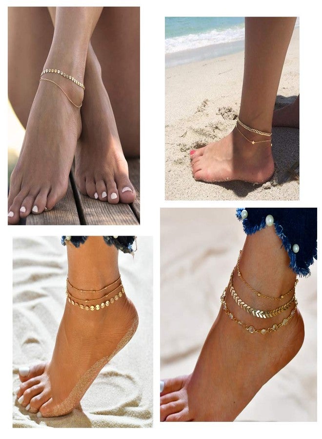 Softones 12Pcs Ankle Bracelets for Women Gold Silver Two Style Chain Beach Anklet Bracelet Jewelry Anklet Set,Adjustable Size - Image 3