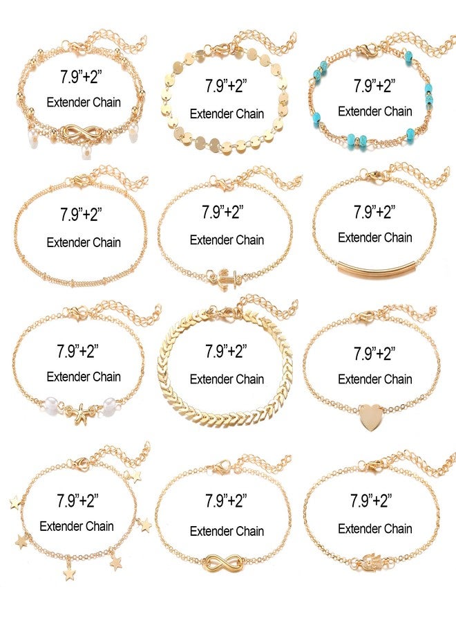 Softones 12Pcs Ankle Bracelets for Women Gold Silver Two Style Chain Beach Anklet Bracelet Jewelry Anklet Set,Adjustable Size - Image 4
