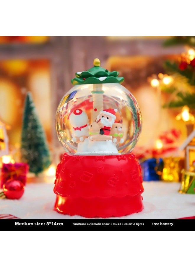 Gift For The Elderly Luminous Rotating Crystal Ball Music Box Girls Music Box Eve Children's Girlfriend-Color:6001 Automatic Snow + Lanterns + Music Medium Size  - Image 1