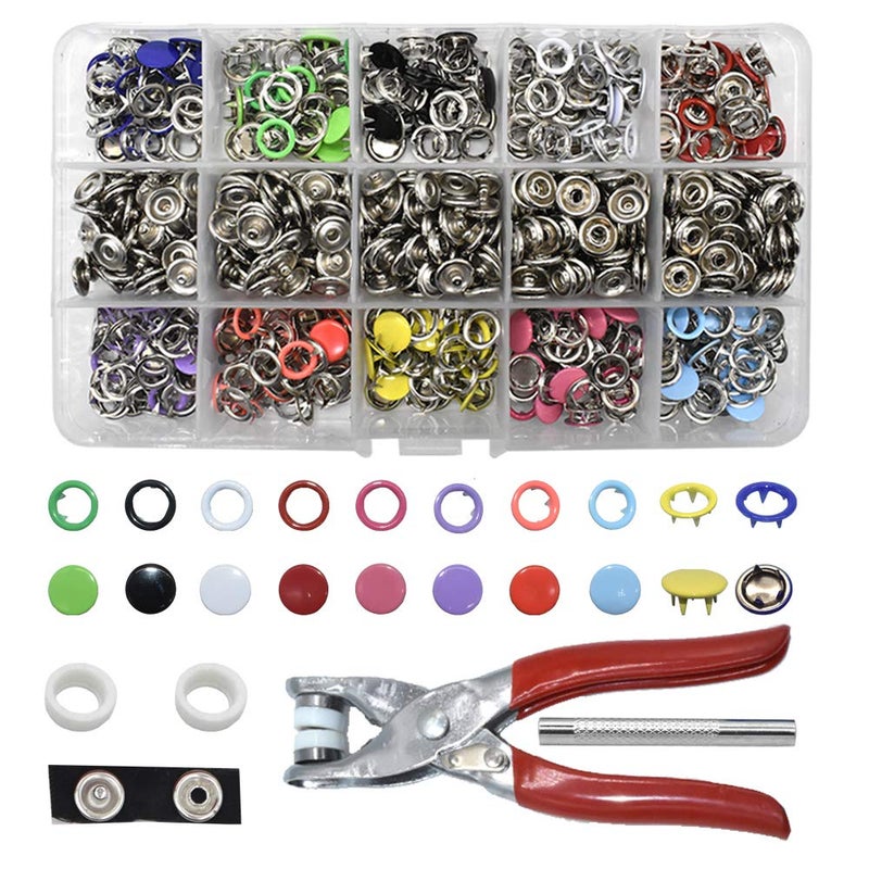 Renashed 200 Set Snap Fastener Tool 10 Colors Solid Hollow Mixed Diameter 95mm Metal Eyelets Shoes Clothes Crafts with HeavyDuty Pliers - Image 2