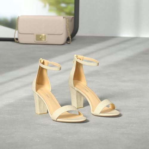 TOP Moda Hannah-1 Ankle Strap Dressy High Heel Sandal, Non-slip Sole, For Wedding, Party, Prom, Evening Wear, or Any Occasion, Sleek Style Block Heel Sandals, Champagne, 9 - Image 2