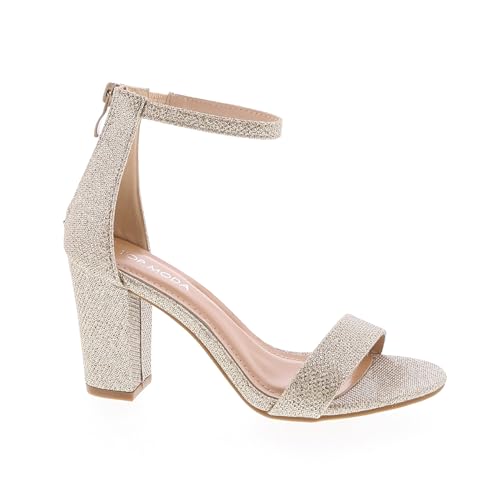 TOP Moda Hannah-1 Ankle Strap Dressy High Heel Sandal, Non-slip Sole, For Wedding, Party, Prom, Evening Wear, or Any Occasion, Sleek Style Block Heel Sandals, Champagne, 9 - Image 1