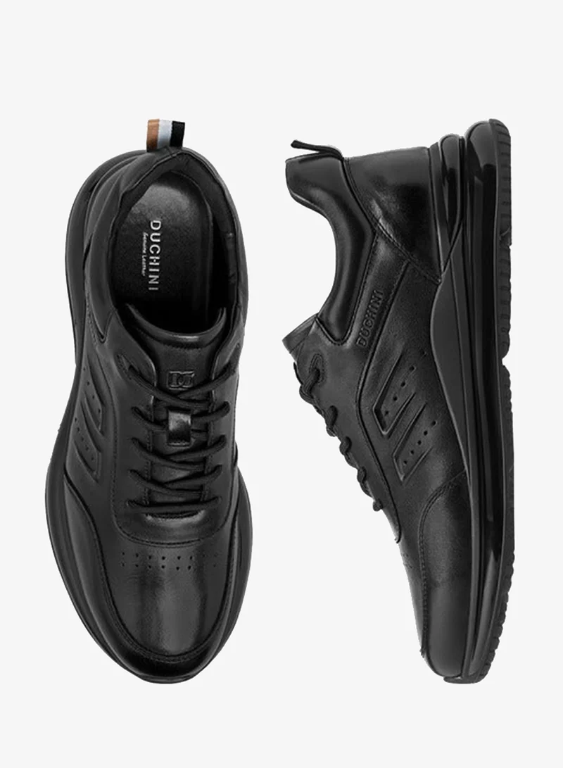 DUCHINI BLACK Men'S Leather Panelled Lace-Up Sneakers for Men | Best Price UAE