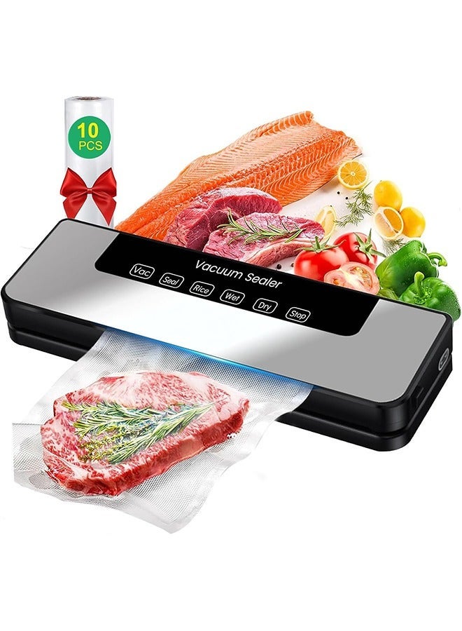 SEALER MACHINE, 5-IN-1 FOOD VACUUM SEALER MACHINE, COMPACT FOOD SEALER MACHINE EASY OPTIONS FOR FOOD PRESERVATION, 30MM LONGER SEAL FOOD SEALER FOR DRY AND MOIST FOOD FRESH PRESERVATION WITH 10