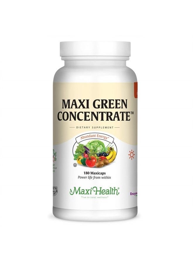 Maxi Health Green Concentrate - Organic Energy Booster - Barley Grass - 180 Capsules - Kosher  - Image 1