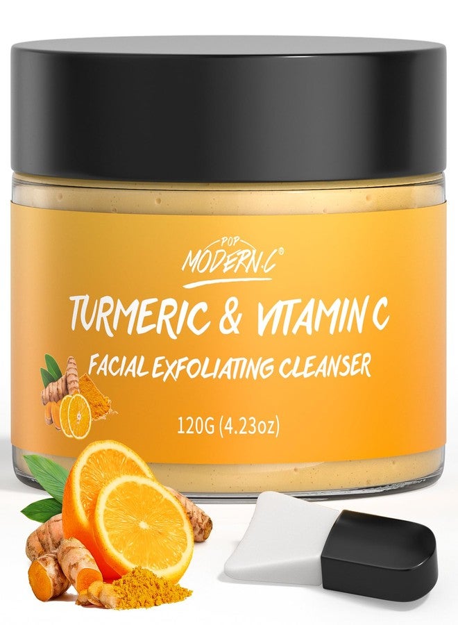 POP MODERN.C Turmeric Exfoliating Face Wash Vitamin C Facial Cleanser Microdermabrasion Exfoliator Face Scrub Foaming Cleanser Removing Blackhead Acne Moisturizing Soft Natural Skin Care for Women Men - Image 1