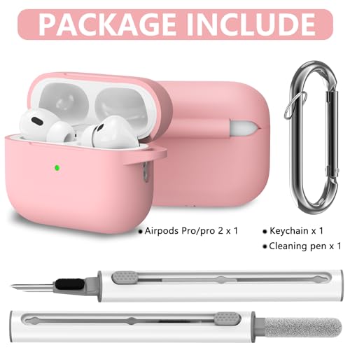 Ljusmicker for AirPods Pro Case Cover with Cleaner KitSoft Silicone Protective Case for Apple AirPods Pro 2nd1st Generation Case for Women MenAirPod Pro Case Accessories with KeychainPink - Image 3