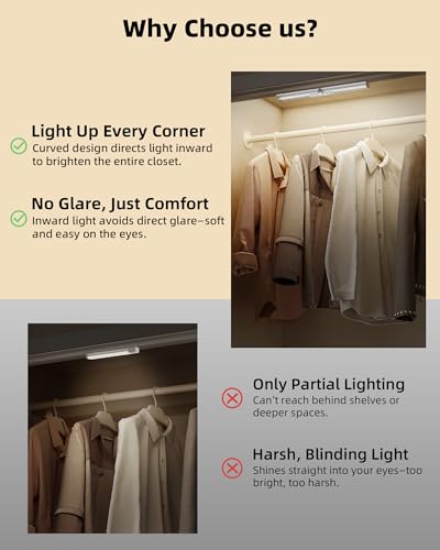 EZVALO 13-inch Motion Sensor Closet Lights, 1800mAh Rechargeable Battery Lights with Rotatable Sensor, Glare-Free, 3 Color Temps & Dimmable Cabinet Lights for Closet, Pantry, Wardrobe - 2 Pack - Image 2