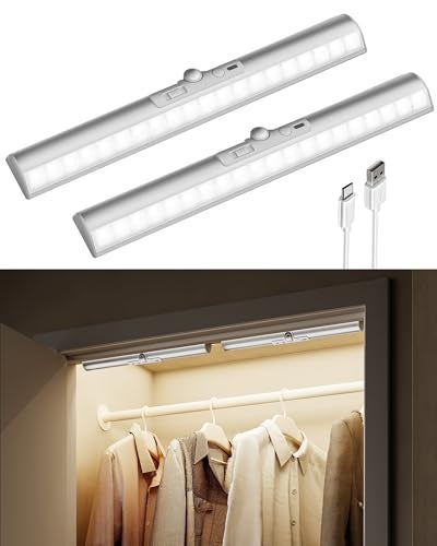 EZVALO 13-inch Motion Sensor Closet Lights, 1800mAh Rechargeable Battery Lights with Rotatable Sensor, Glare-Free, 3 Color Temps & Dimmable Cabinet Lights for Closet, Pantry, Wardrobe - 2 Pack - Image 1