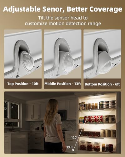 EZVALO 13-inch Motion Sensor Closet Lights, 1800mAh Rechargeable Battery Lights with Rotatable Sensor, Glare-Free, 3 Color Temps & Dimmable Cabinet Lights for Closet, Pantry, Wardrobe - 2 Pack - Image 3