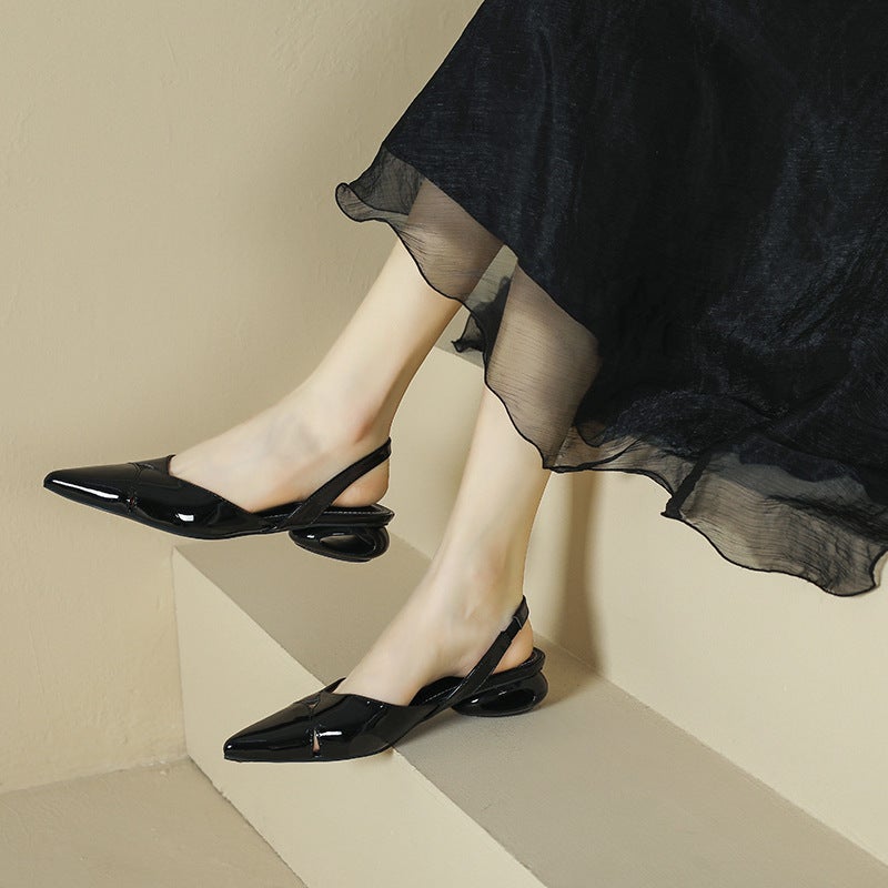 French pointed toe covered sandals womens 2024 new special-shaped heel Roman shoes ~ summer trip belt Mary Jane single Black