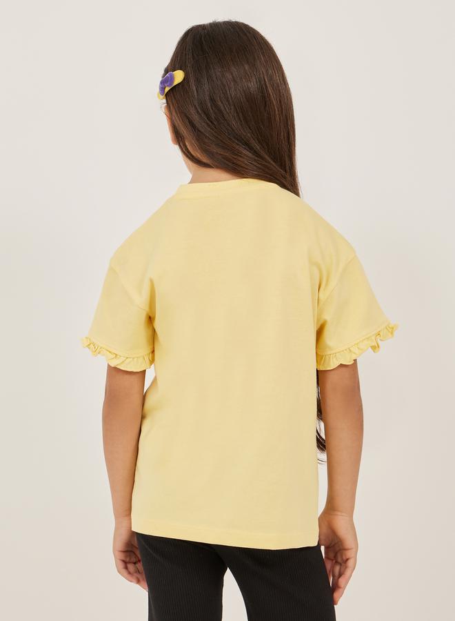 ستايلي تيشيرت كبير بطبعة الفول السوداني مع تفاصيل مكشكشة - Image 4