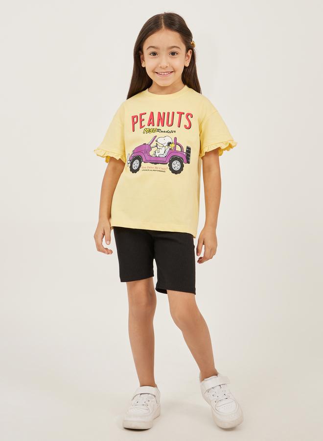 ستايلي تيشيرت كبير بطبعة الفول السوداني مع تفاصيل مكشكشة - Image 2