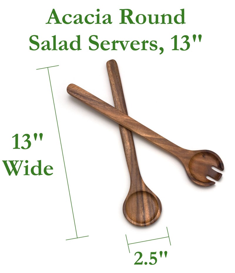 Lipper International Acacia Round Salad Servers, 13" Long, One Pair - Image 2