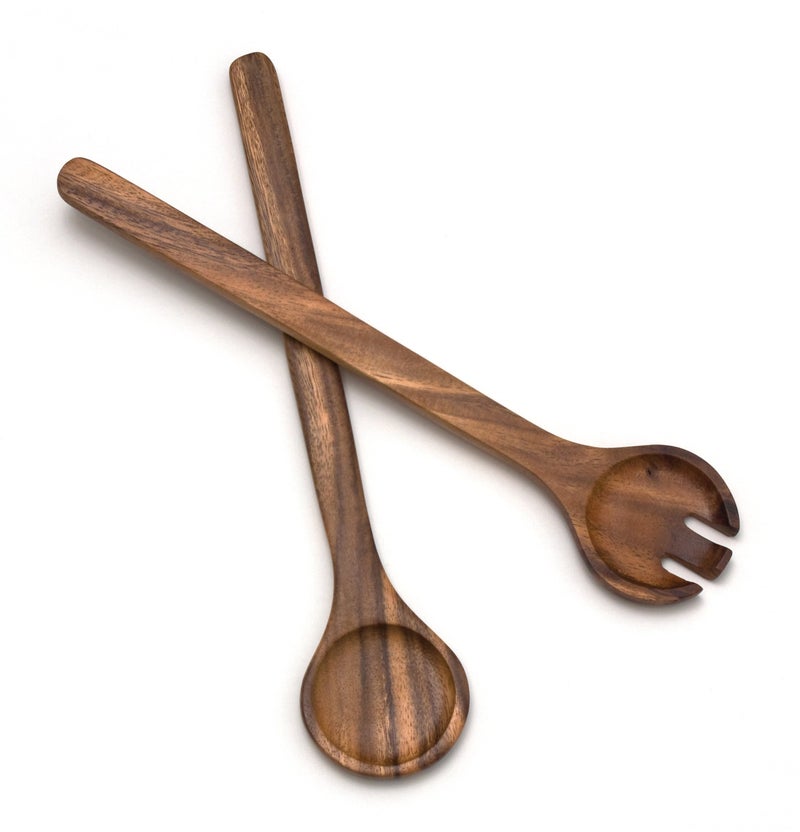 Lipper International Acacia Round Salad Servers, 13" Long, One Pair - Image 1