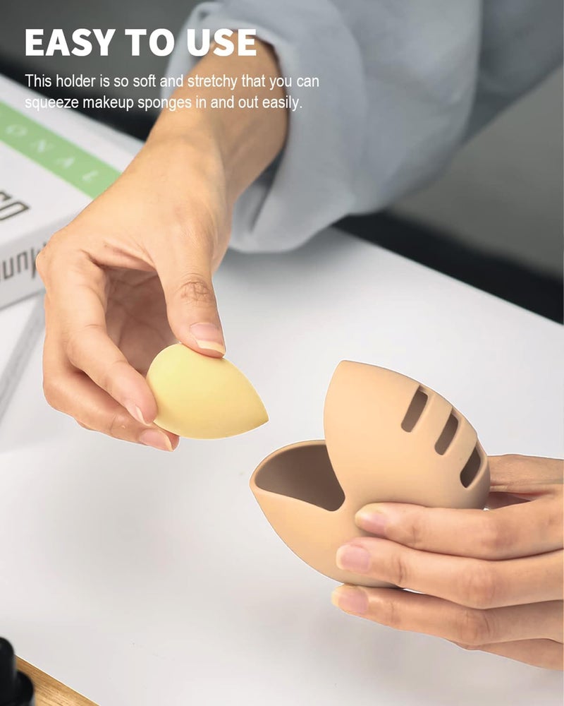 INOVERA Makeup Sponges Holder - Travel Blender Storage Case - Cosmetic face Blenders Container - Sponge Organizer for Women, Girls (Khaki (Pack of 2)) - Image 3