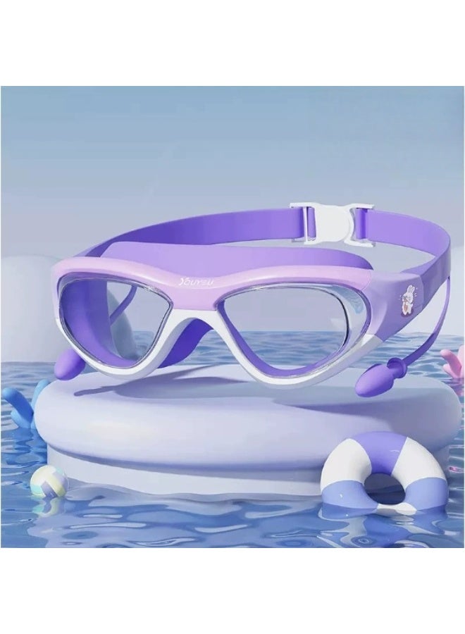YouYou Kids Swim Goggles with Swim Cap, Waterproof Swim Cap Anti-Fog Clear Wide View Swimming Goggles with Ear Plugs for Kids 6-14(purple) - Image 2