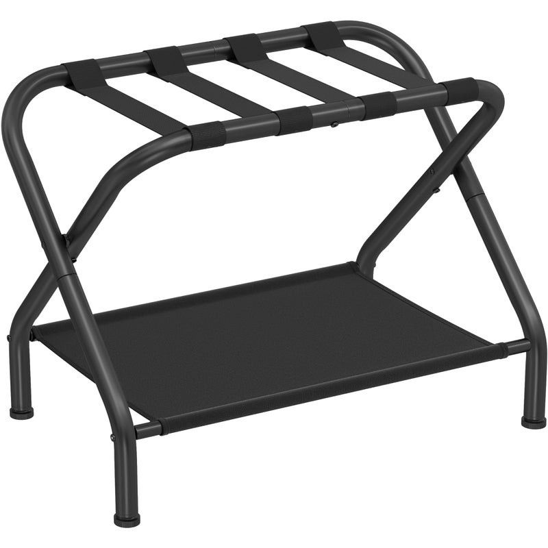 SONGMICS SONGMICS Luggage Rack Suitcase Stand with Fabric Storage Shelf for Guest Room Bedroom Hotel Foldable Steel Frame Holds up to 110 lb 272 x 15 x 205 Inches Black URLR002B01V1 
