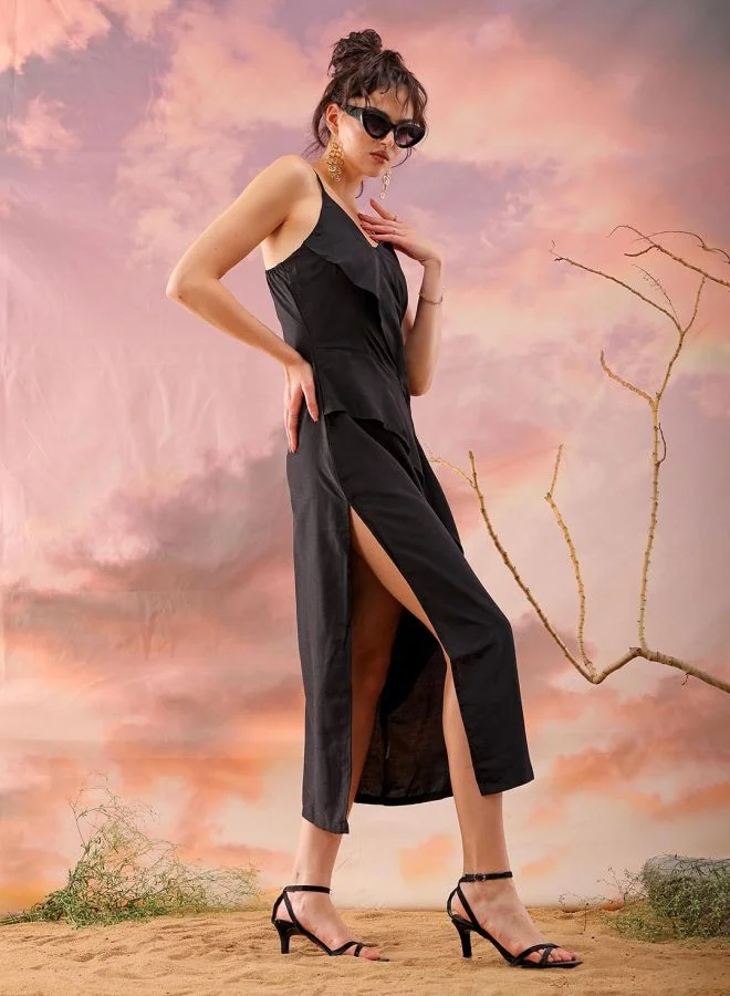Freehand Women Flared Casual Solid Ruffle Dress