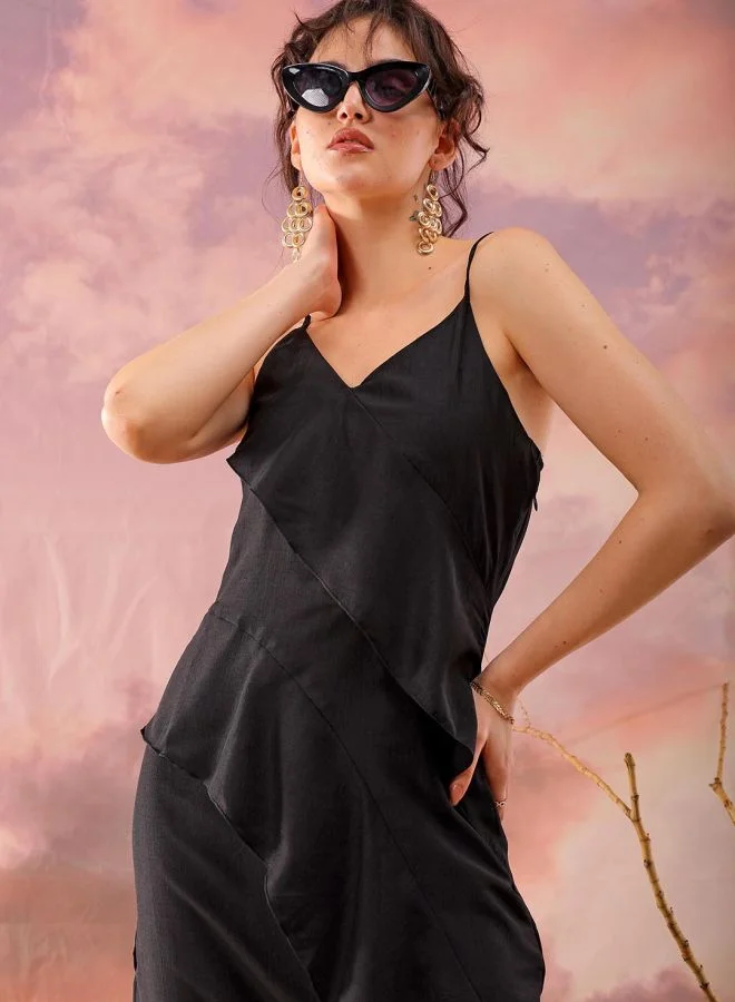 Freehand Women Flared Casual Solid Ruffle Dress