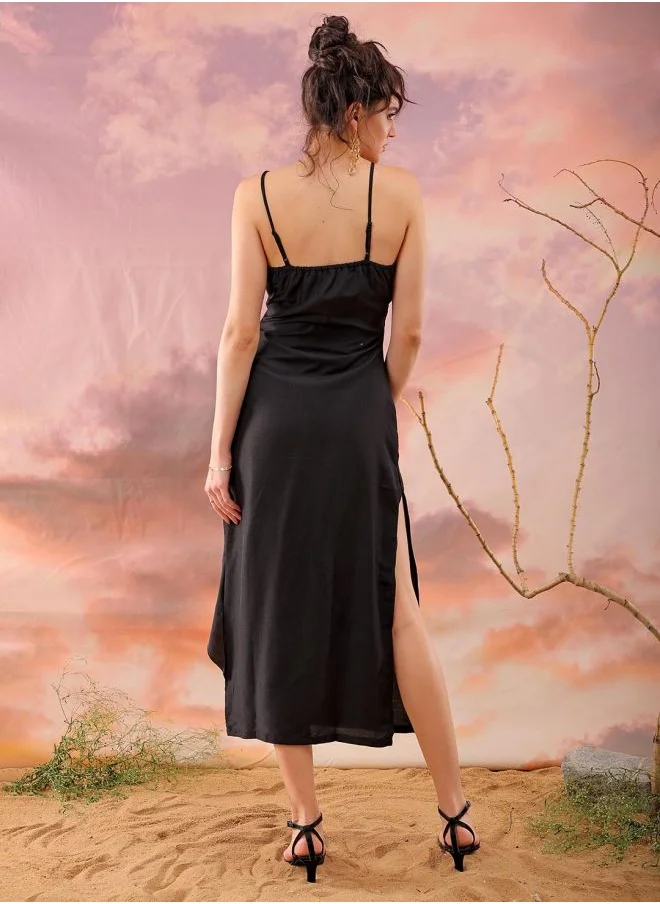 مرفوعة Women Flared Casual Solid Ruffle Dress