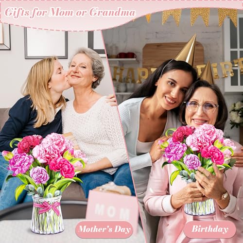 Airpark Pop Up Flower Bouquet Card for Women 3D Floral Greeting Card with Envelope and Note Card Birthday Thank You Get Well Appreciation Gift for Mom Friend Wife Teacher Carnation - Image 3
