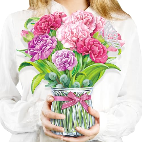 Airpark Pop Up Flower Bouquet Card for Women 3D Floral Greeting Card with Envelope and Note Card Birthday Thank You Get Well Appreciation Gift for Mom Friend Wife Teacher Carnation - Image 1