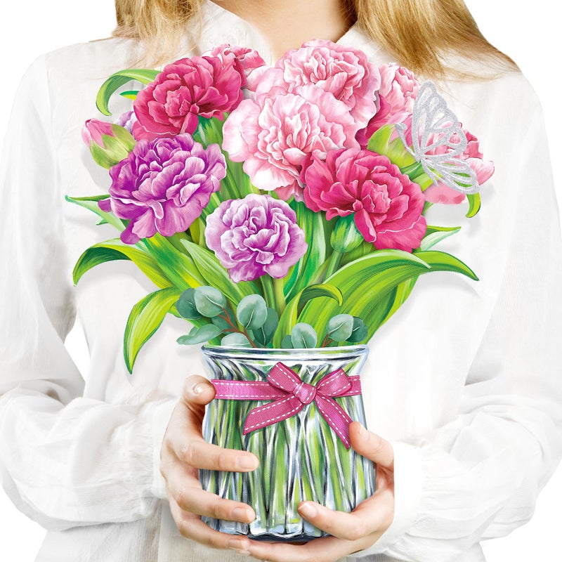 Airpark Pop Up Flower Bouquet Card for Women 3D Floral Greeting Card with Envelope and Note Card Birthday Thank You Get Well Appreciation Gift for Mom Friend Wife Teacher Carnation - Image 2