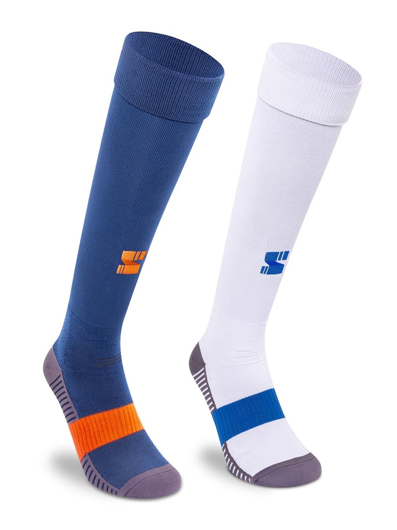 Supersox Unisex Kids Football Socks-Knee Length Socks With Cushioned Sole, Odour Free & Superior Grip Uniform Stockings For Football/Soccer, Pack Of 2 (White & 10 Years To 14 Years, Cotton) - Image 1