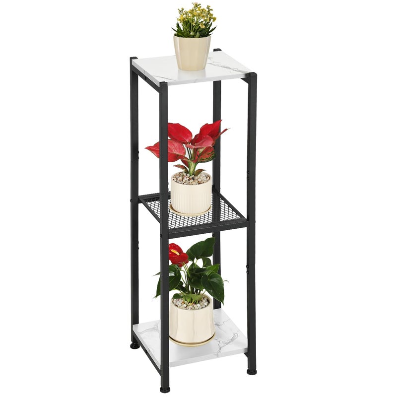 Dipion Extra Tall Plant Stand Indoor,40 Inch Plant Stands,3 Tier Metal Plant Stand with Heavy Duty Wood and Metal Mesh Shelf,Marble White and Black - Image 1