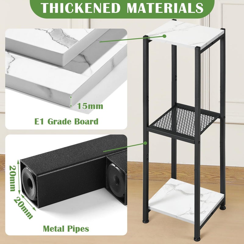 Dipion Extra Tall Plant Stand Indoor,40 Inch Plant Stands,3 Tier Metal Plant Stand with Heavy Duty Wood and Metal Mesh Shelf,Marble White and Black - Image 2