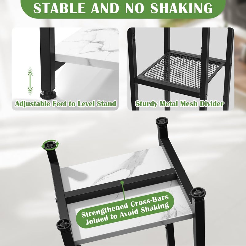 Dipion Extra Tall Plant Stand Indoor,40 Inch Plant Stands,3 Tier Metal Plant Stand with Heavy Duty Wood and Metal Mesh Shelf,Marble White and Black - Image 3