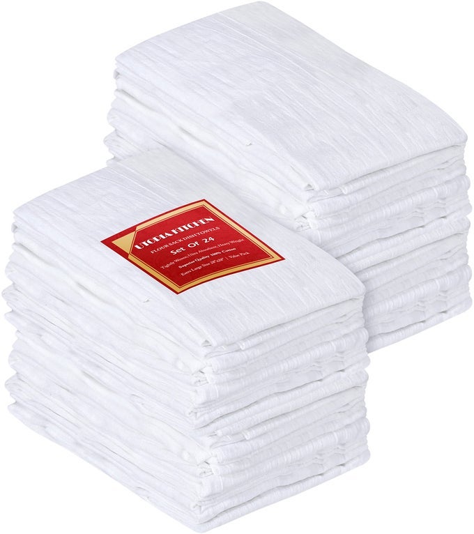 WHITE FLOUR SACK TOWELS 24 PACK 28 X 28 INCH 100 COTTON TEA TOWELS FOR CLEANING DRYING HIGHLY ABSORBENT KITCHEN DISH CLOTH