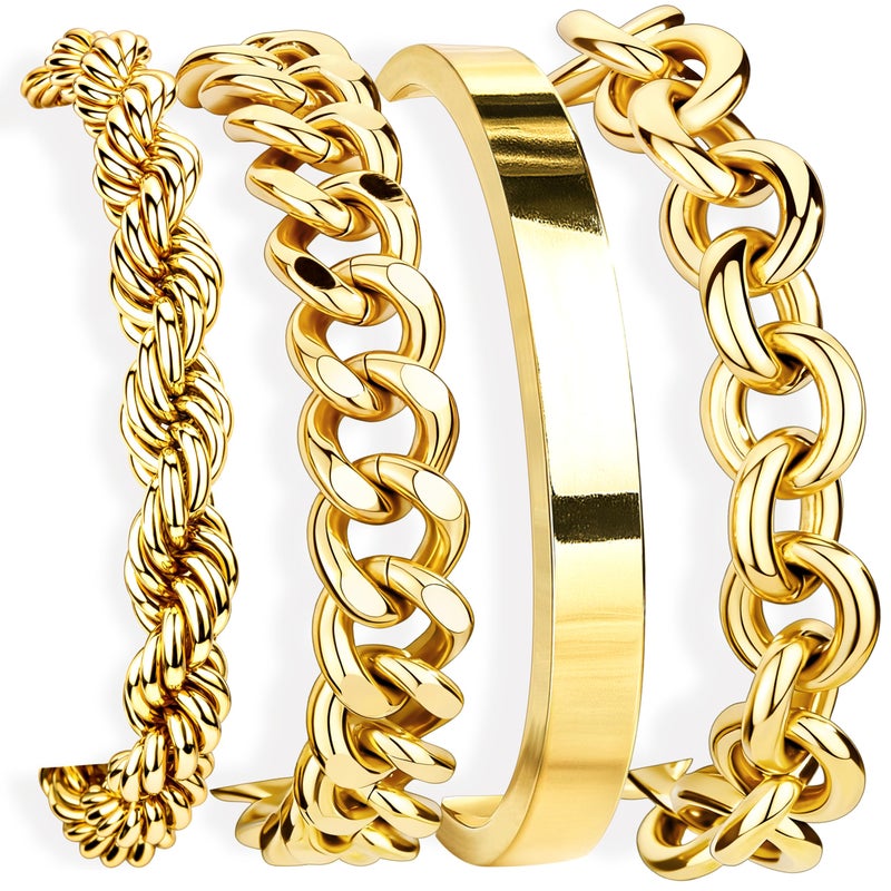 Gokeey Chunky Gold Bracelets Stack for Women Non Tarnish, Waterproof 14K Gold Plated Thick Bangle Cuff Bracelet Stackable Layered Cuban Link Chain Paperclip Rope Bracelet Set for Women Trendy Fashion Jewelry Gifts - Image 1