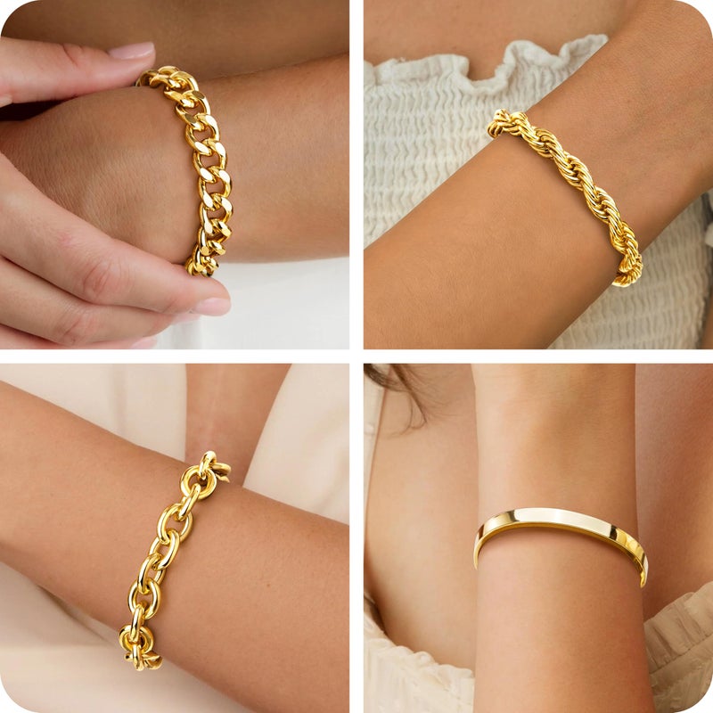 Gokeey Chunky Gold Bracelets Stack for Women Non Tarnish, Waterproof 14K Gold Plated Thick Bangle Cuff Bracelet Stackable Layered Cuban Link Chain Paperclip Rope Bracelet Set for Women Trendy Fashion Jewelry Gifts - Image 4