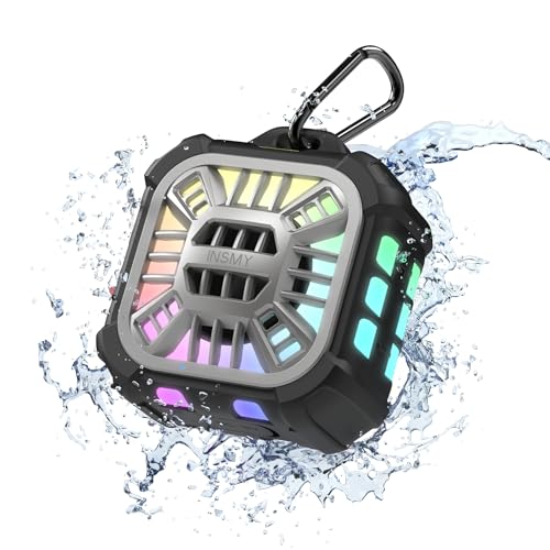 INSMY IP67 Waterproof Bluetooth Speaker, Shower Speaker Portable Small Clip-on, Multi Sync 100+ Speakers, Big Volume Booming Bass, 24H Playtime/Floatable/RGB Lights for Outdoor/Kayak/Beach (Black) - Image 1