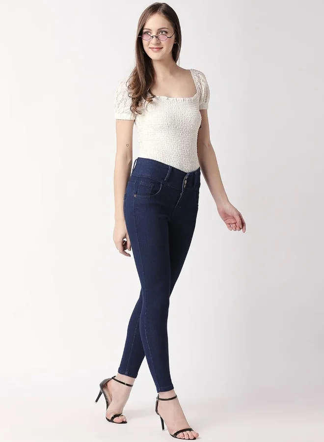 HIGH STAR  Women Blue Slim Fit High-Rise Clean Look Stretchable Jeans for Women | Best Price UAE