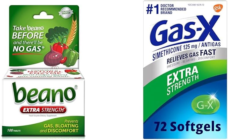 Beano Ultra 800 Gas Prevention and Digestive Enzyme Supplement 100 Count  GasX Extra Strength Gas Relief Softgels with Simethicone 125 mg for Bloating Relief  72 Count - Image 1