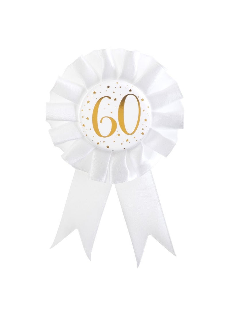 60-Years Birthday Anniversary Award Rosette Stars Polyester White Gold 14cm