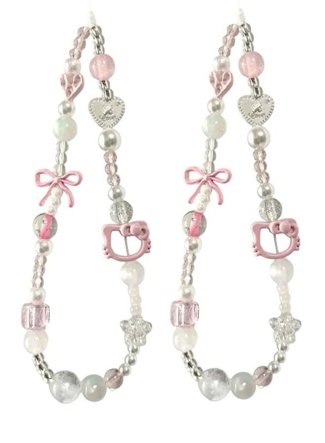 2PCS Cute Pink Bowknot Hollow Phone Chain Keychain Pendant Cartoon Phone Case Chain Ccd Camera Pendant Accessory - Image 1