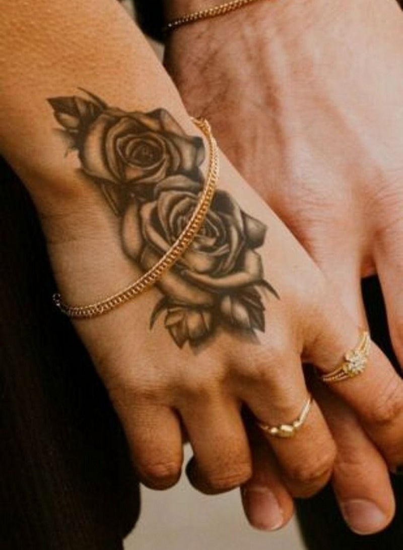 4 Pieces Temporary Tattoo Black Double Rose  Art Sticker Waterproof - Image 4