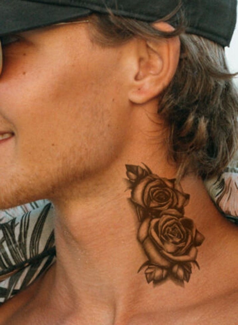 4 Pieces Temporary Tattoo Black Double Rose  Art Sticker Waterproof - Image 5