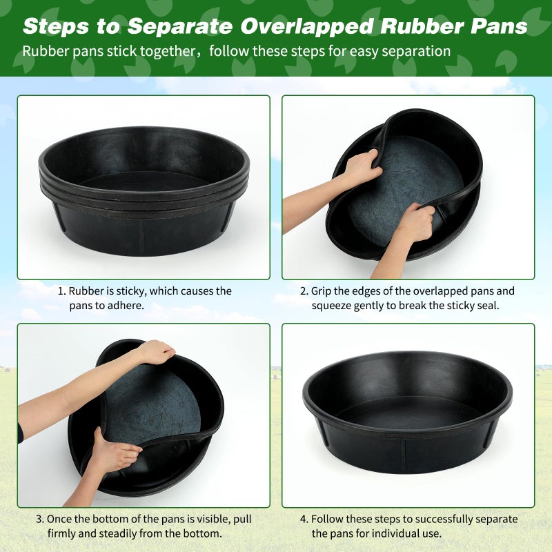Midollarle 3Pcs Heavy Duty Rubber Feeder Pan, 12Q/3Gal Horses Feed Pan, Large Feed Bucket for Animal Feeding, Livestock Water Bowl Chicken Dust Bath Tub for Horse Goat Pig Dog Farm Livestock Poultry - Image 5