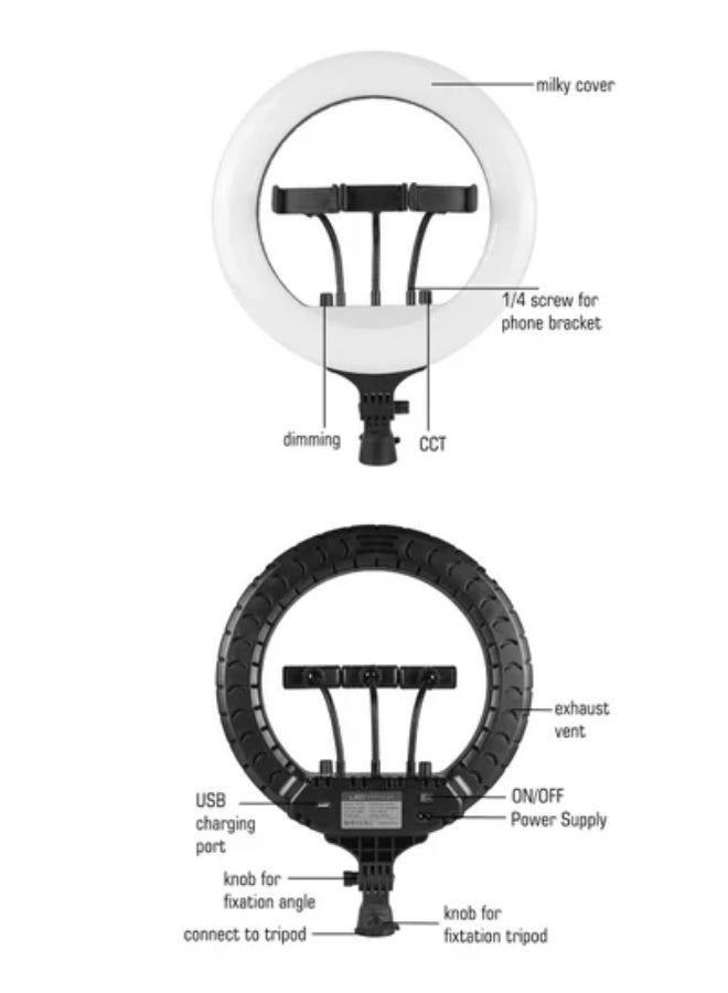 MUDISO 18 Inch Ring Light Tripod Mount Live Broadcast Dual Phone Bracket RL-18 White - Image 5