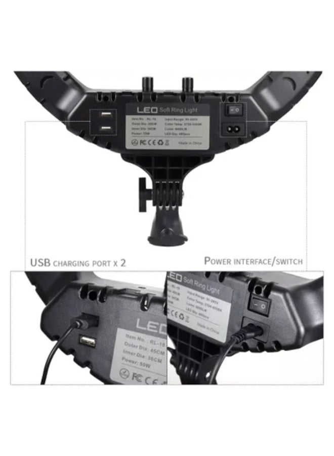 MUDISO 18 Inch Ring Light Tripod Mount Live Broadcast Dual Phone Bracket RL-18 White - Image 4