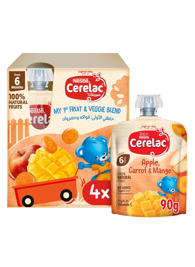 Cerelac Apple Carrot And Mango Puree Pouch 4 x 90g  - Image 1